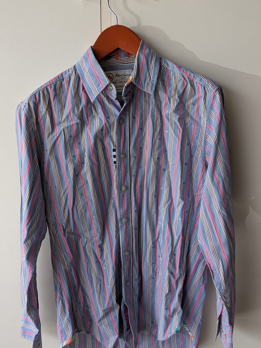 Robert Graham Blue and Pink Striped Button-Down Shirt